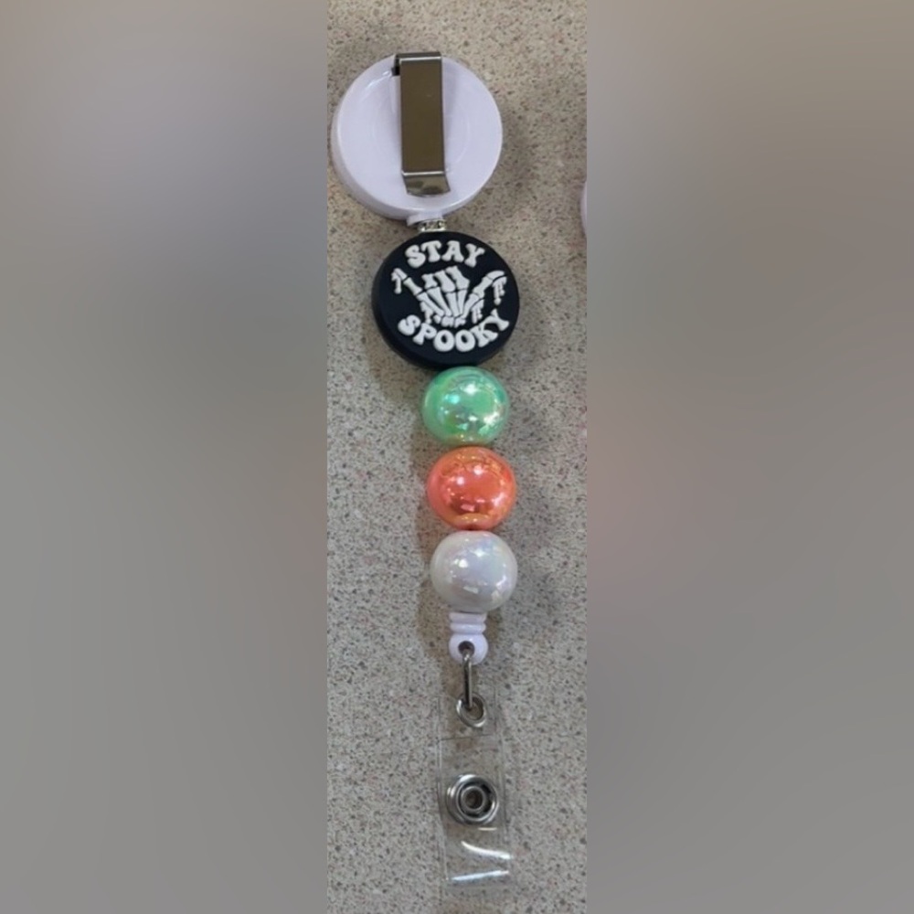 Stay Spooky Badge Reel with Colorful Beads